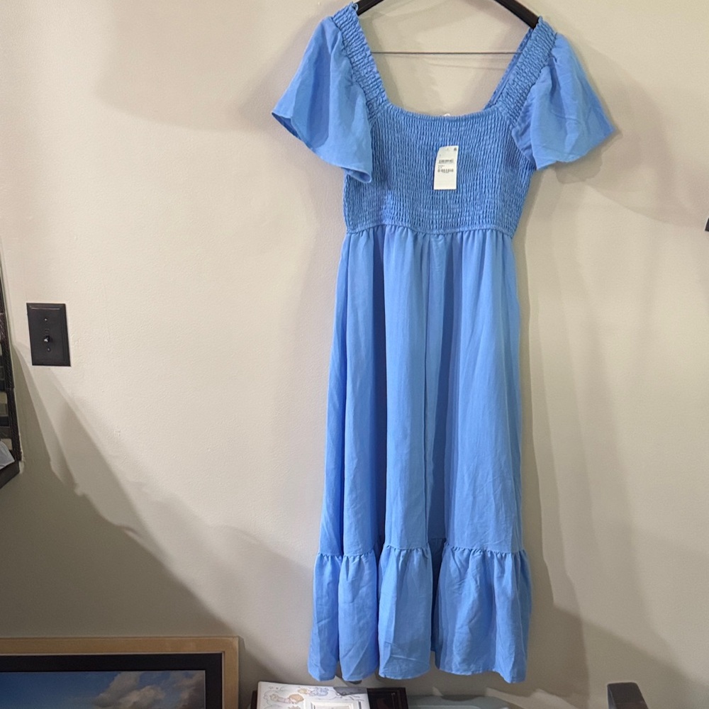 Chic Sky Blue Maxi Dress with Smocked Bodice